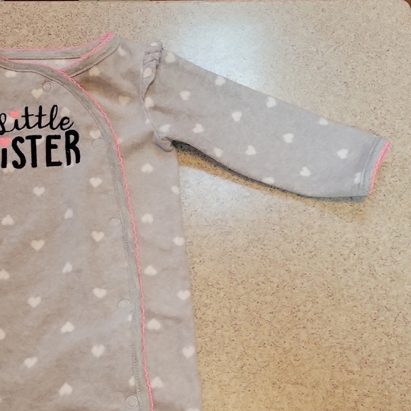 Carter's Gray with Hearts "Little Sister Button Up Footie - Picture 5 of 7